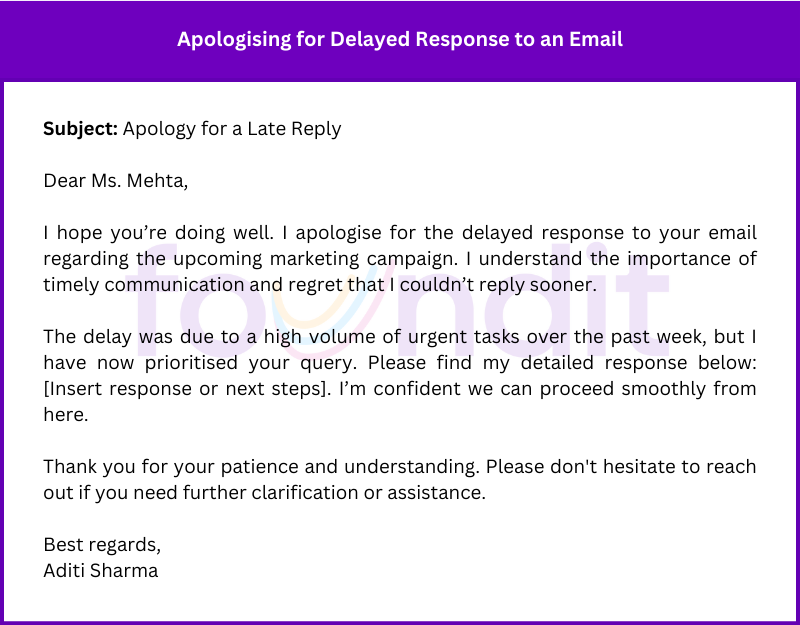 Apology email for a Late Reply