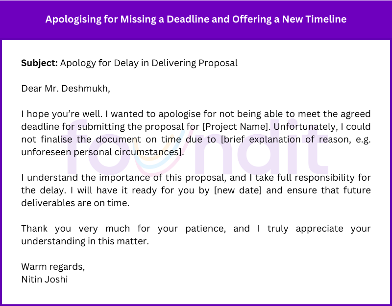 Apology email for Missing a Deadline