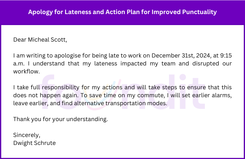 Brief Letter Acknowledging How the Lateness Affected the Team and a Clear Action Plan for Future Punctuality